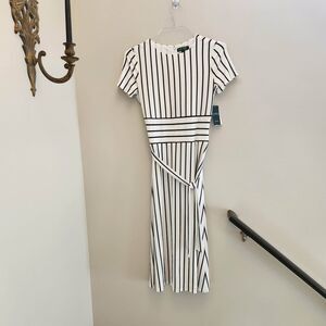 Ralph Lauren Striped Jersey Dress Navy Midi NWT $125 MSRP Nautical Old Money